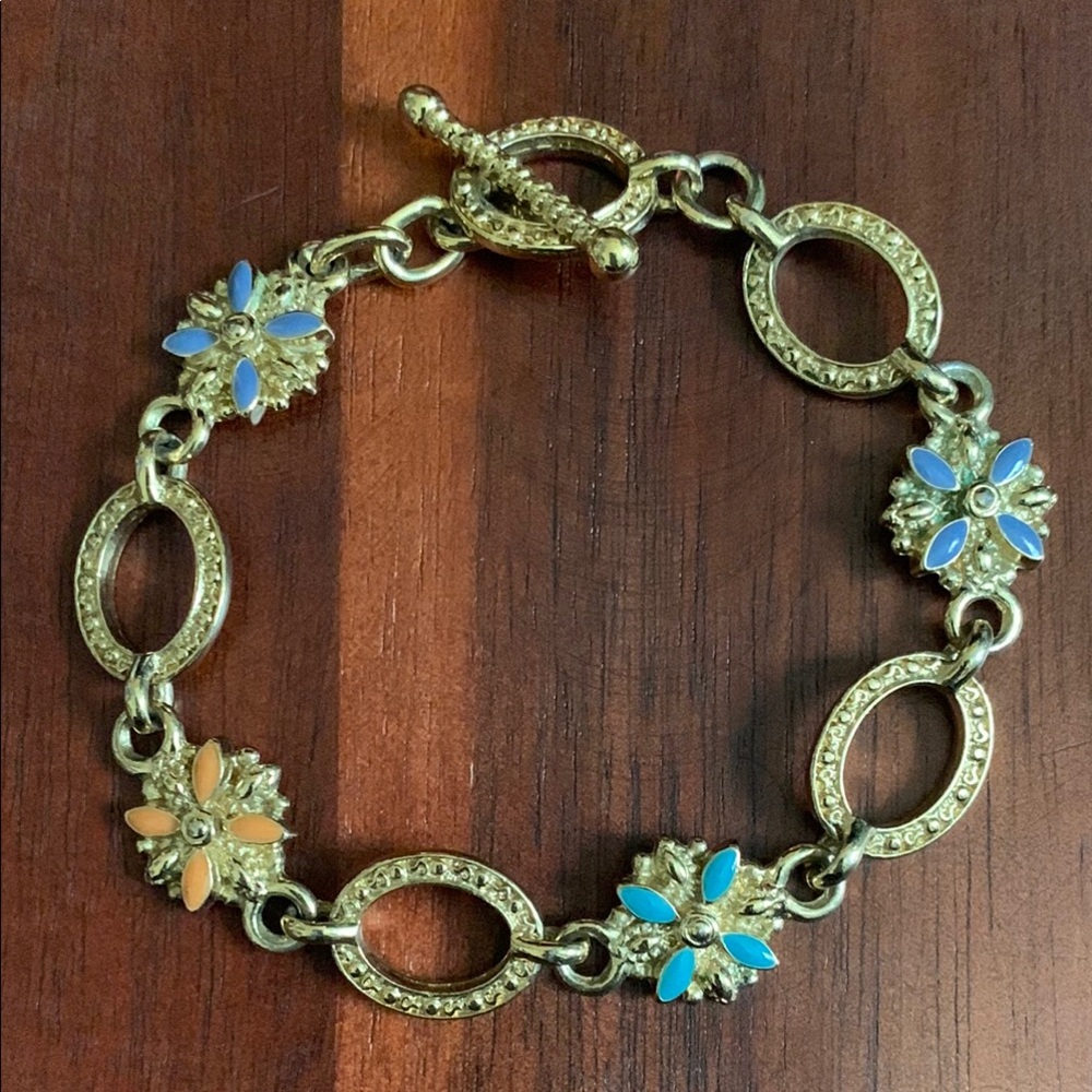 Premier Designs gold tone Palermo floral enamel bracelet